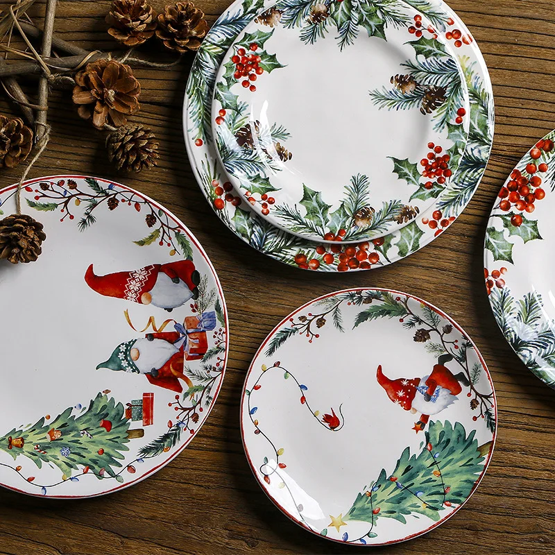 

Из американской керамики необычная Рождественская плоская тарелка, круглая домашняя декоративная десертная тарелка