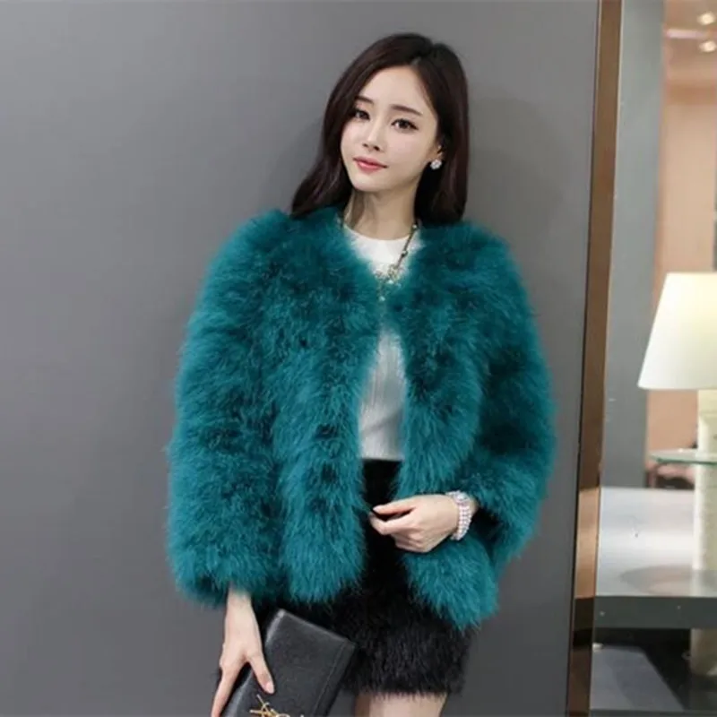 11 colors fashion sexy Ostrich wool turkey fur winter coat women Large size ostrich feather fur jacket C-3