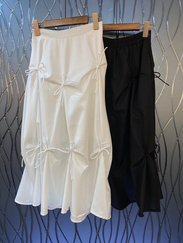 

2023 new women fashion sexy casual pleated three-dimensional bow sweet long skirt skirt 0705