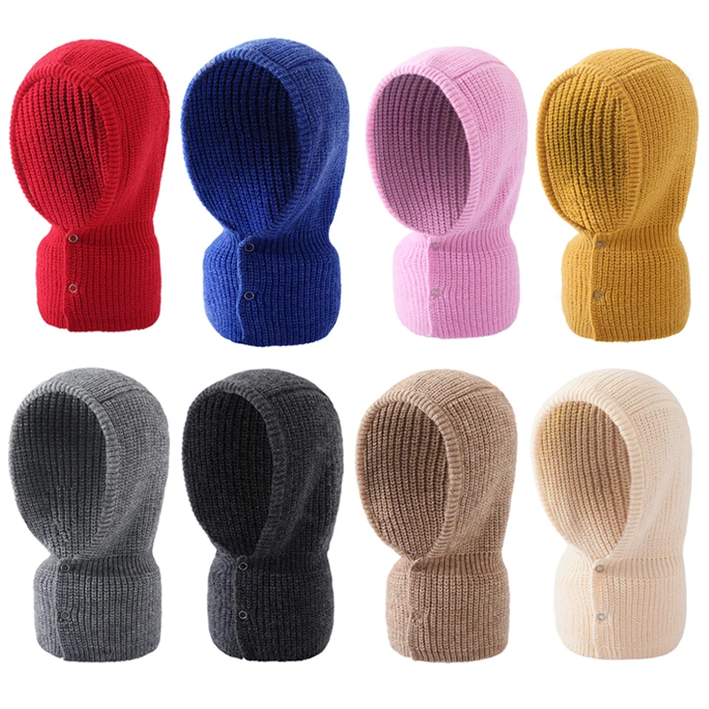 

2023 Knitted Ring Scarf Fake High Collar Drawstring Color Ring Scarves Knitting Hooded Scarf Winter Windproof Warm Wool Cap