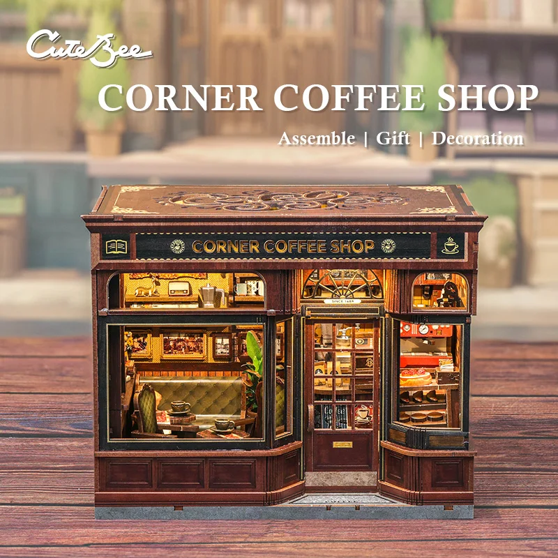 Фото CUTEBEE Book Nook Kit 3D DIY Кукольный домик со светодиодной подсветкой Книжная полка Вставка Street Shop Серия Миниатюрная модель для домашнего декора для вечеринки №5