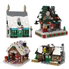 Набор строительных блоков MOC, Зимняя серия, рождественский дом, почтовое отделение, деревенская хижина, игрушки для детей, рождественский подарок