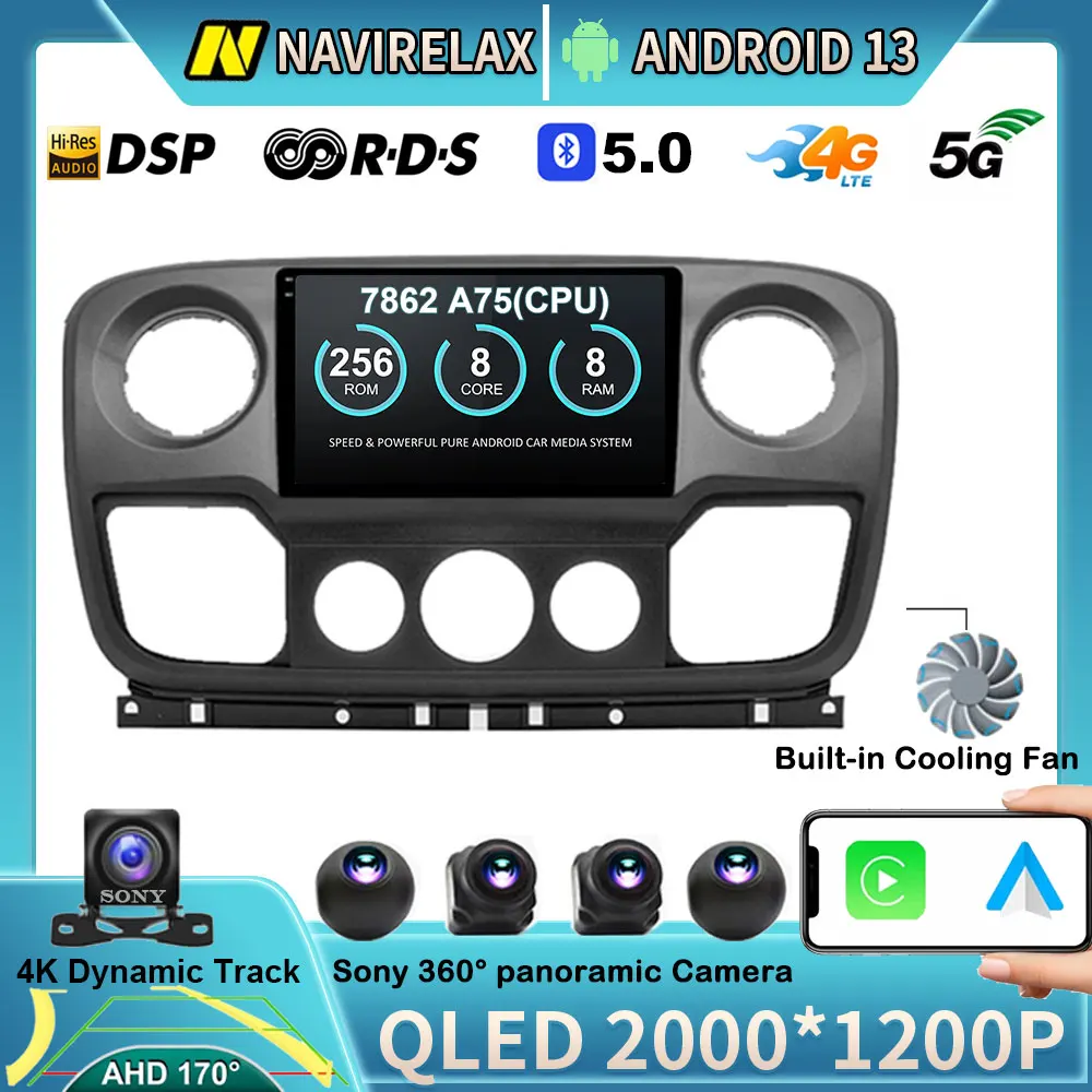 

Android 13 DSP для Renault Master, для Nissan NV400, для Opel Movano 2010-2021, навигация, автомобильное радио, мультимедийный плеер, камера 360