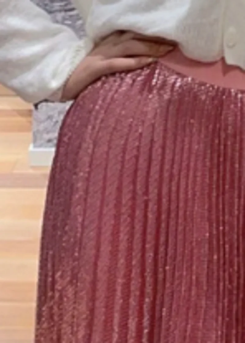 

Women's Pink Sequin Pleated Elastic Waist Versatile Dress