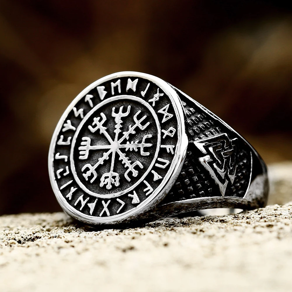 

Vintage Odin Viking Rune Ring Men Nordic Viking Ring Vegvisir Stainless Steel Valknut Ring Biker Amulet Jewelry Gift Wholesale