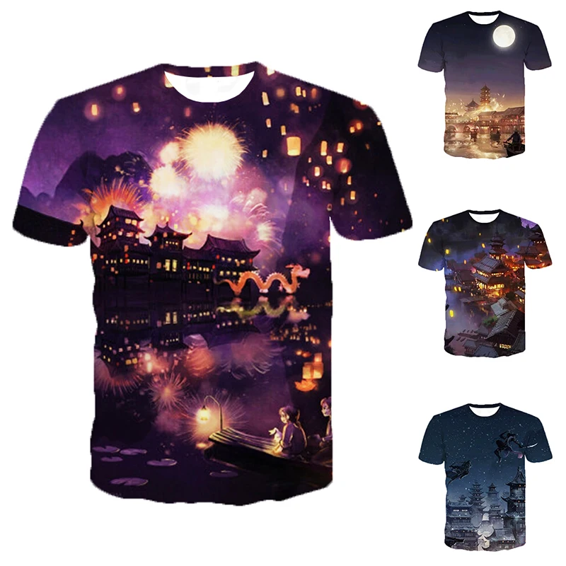 

3D Personalized T-shirt Night Landscape Print T-shirt
