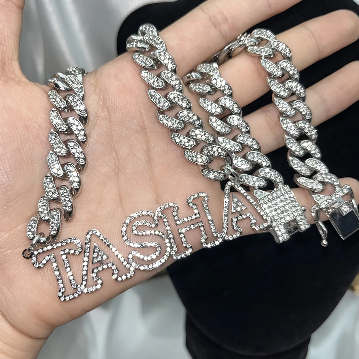 Hip Hop Tennis Chain With Name Cutout Pendant Blingbling Chain Custom Heart Necklace Icy Letters Rope Tennis Chain for Her Gifts