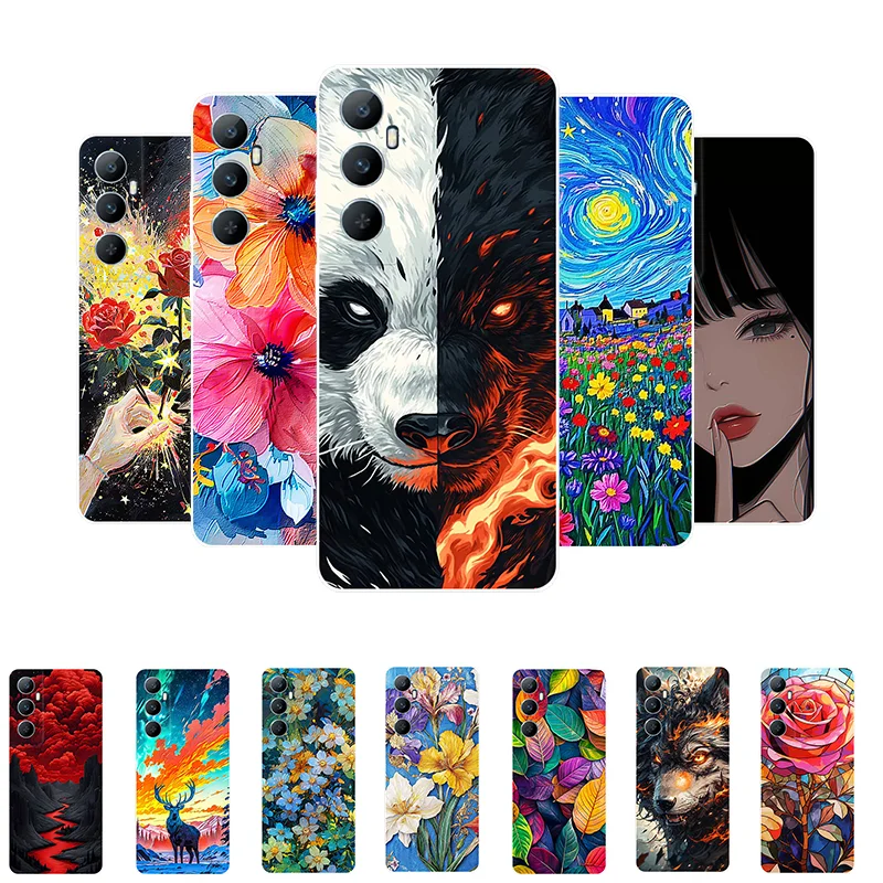 Чехол для телефона Realme C65 4G Мода Цветы Мягкий силикон TPU Роспись задняя крышка