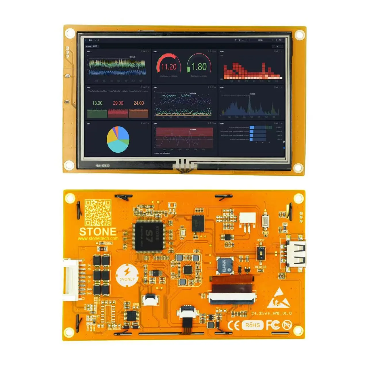 4.3 Inch LCD-TFT HMI Display Module Intelligent Series RGB 262K Color Resistive Touch Panel for Industrial Equipment Control