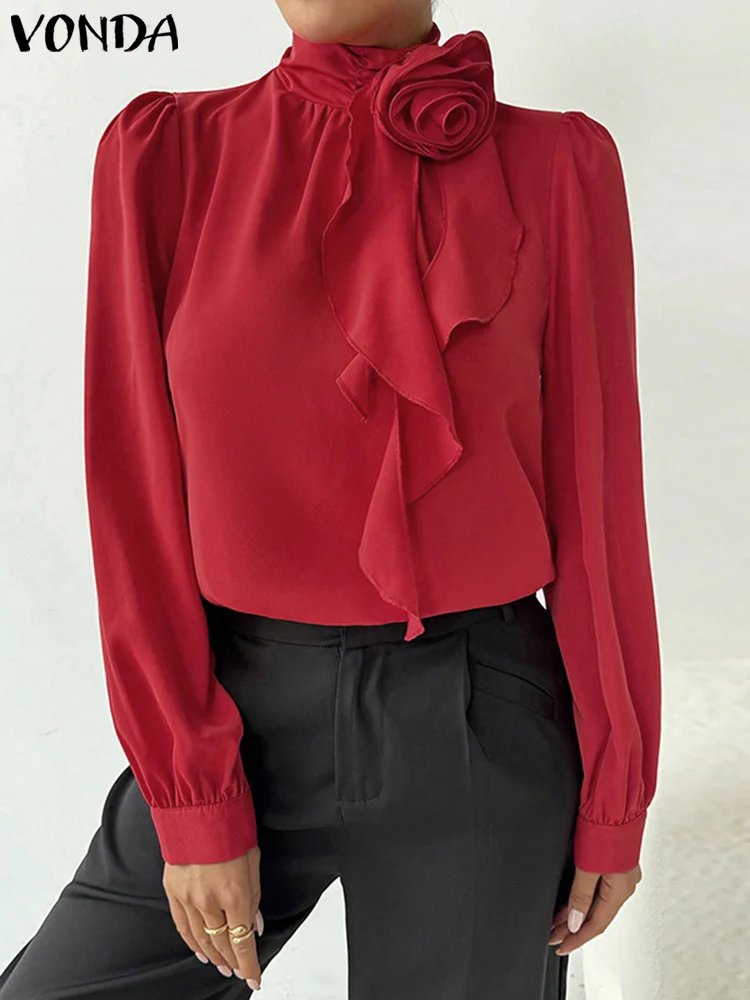 VONDA женские офисные элегантные топы блузки с длинным рукавом в винтажном стиле