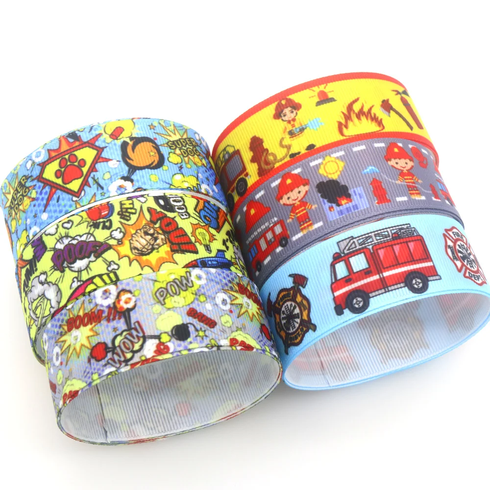 

50 ярдов корсажная лента DHK с принтом грузовика пожарного Pow Bang Аксессуары материал головной убор украшение Сделай Сам шитье Рукоделие S2003