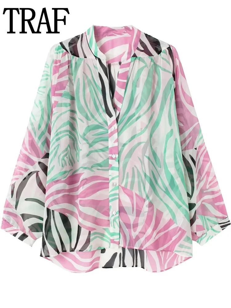 

Блузка женская шифоновая полупрозрачная с длинным рукавом, на пуговицах