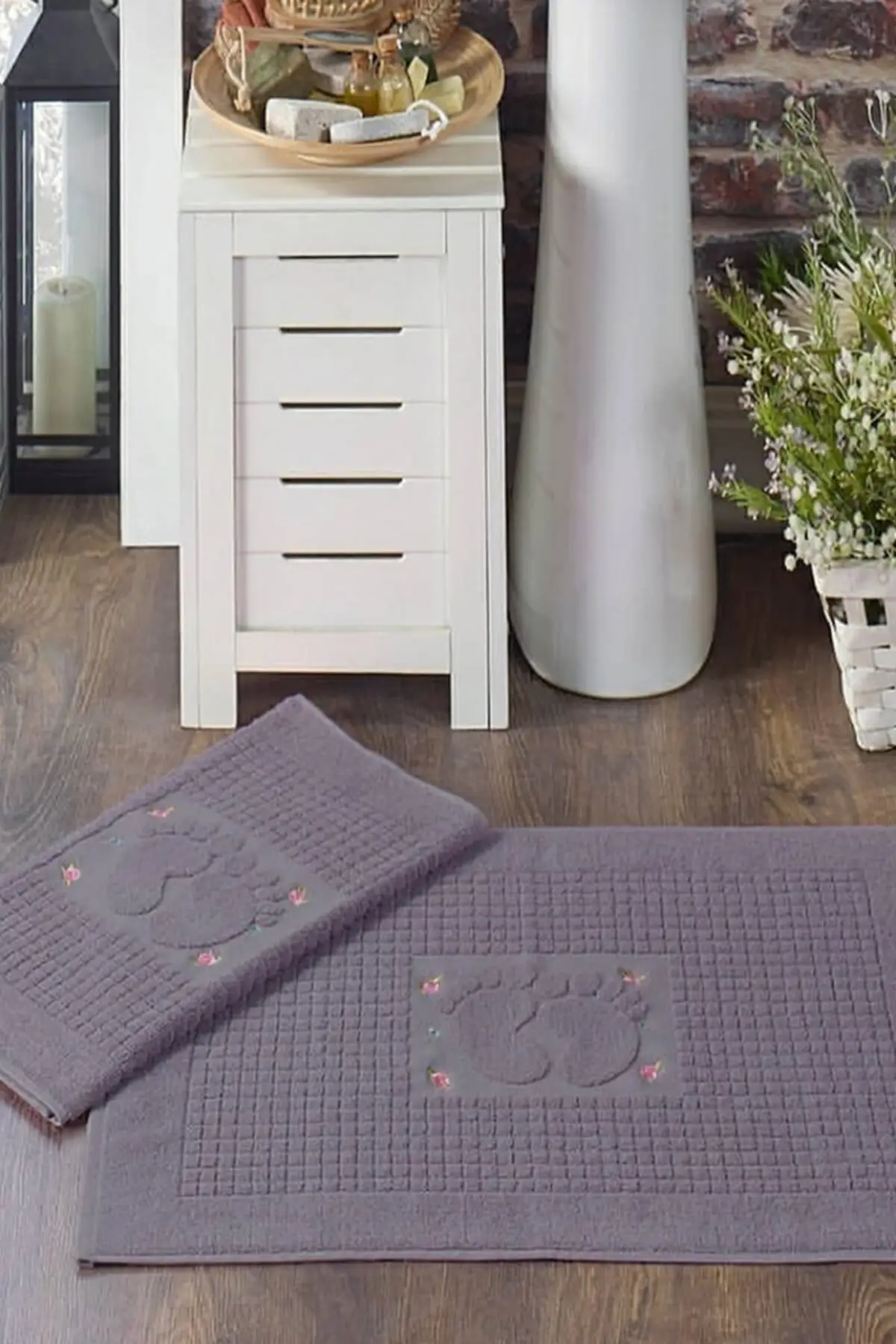 

Полотенце для ног с вышивкой, 100 хлопок, размер: 50x70-сиреневое, 2 шт.