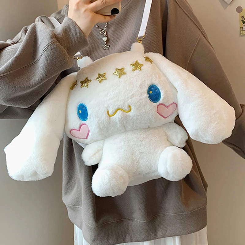 

Плюшевый Рюкзак Kawaii Cinnamorol для собак, удобная мягкая набивная подушка в виде животного, школьная сумка для девочек, мультяшная сумка через пл...