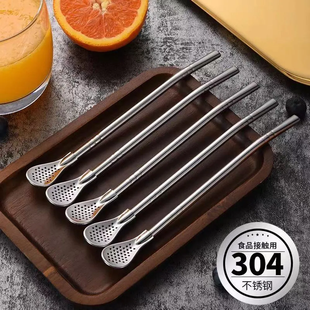 

LINSBAYWU 304 Stainless Steel Tea Drinking Straws Spoon Yerba Mate Tea Filter Reusable Bombilla Gourd Tea Tools Bar Accessories