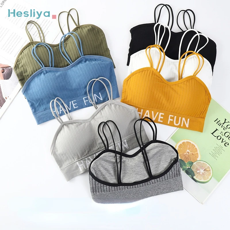 

Summer Casual Bra Women Padded Sports Bra Removable Workout Bra Wireless Fitness Bra Elastic Thin Shoulder Strap Workout Bra