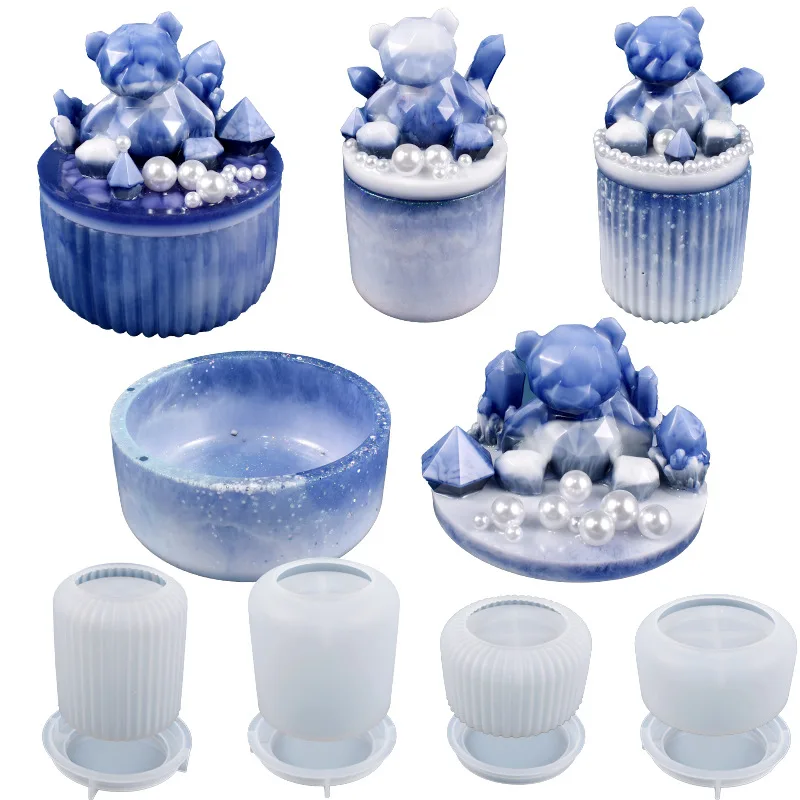 

DIY Jar Mold Round Storage Box Silicone Mold for Cement Molds Candle Mold Cute Bear Style Jar Silicone Mold