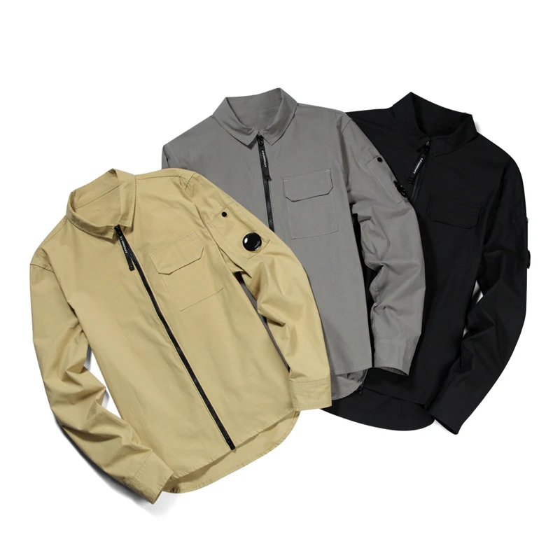 

2022 Top Spring Summer High Quality Jacket Fashion Lens Zipper Cotton Pocket Shirt Men Women Couples New Clothing Black Khaki