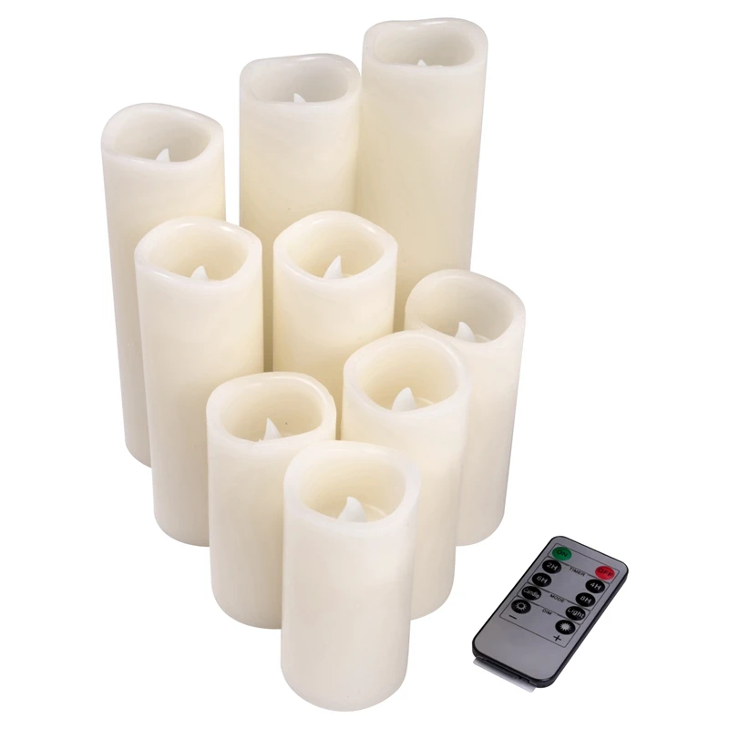 9Pcs Flameless Electronic Candle Soft Flashing LED Candle With 10 Key Remote Control