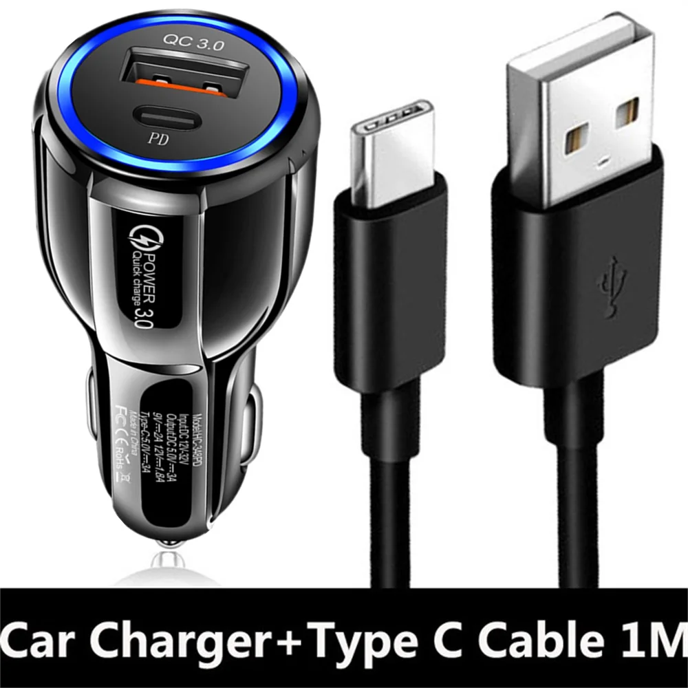 

18W 3.1A Dual Ports PD Type c Car Charger LED Power Adapters For Iphone 12 13 14 Pro Max Samsung s20 s22 huawei htc