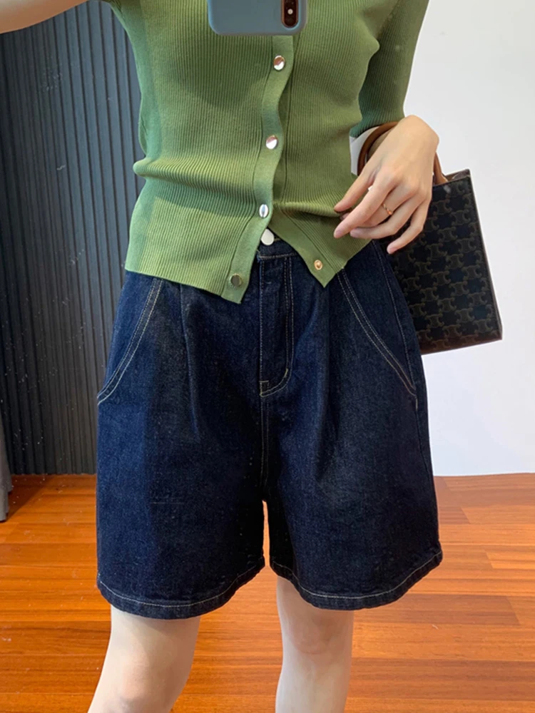 New Streetwear Women Wide Leg High Waist Retro Denim Shorts Spring Summer Female Button Loose Jeans Shorts Bottoms