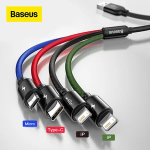Baseus 3 в 1 USB кабель Тип C кабель для Samsung S20 Xiaomi Mi 9 4 в 1 кабель для iPhone 12X11 Pro Max зарядное устройство Micro USB кабель