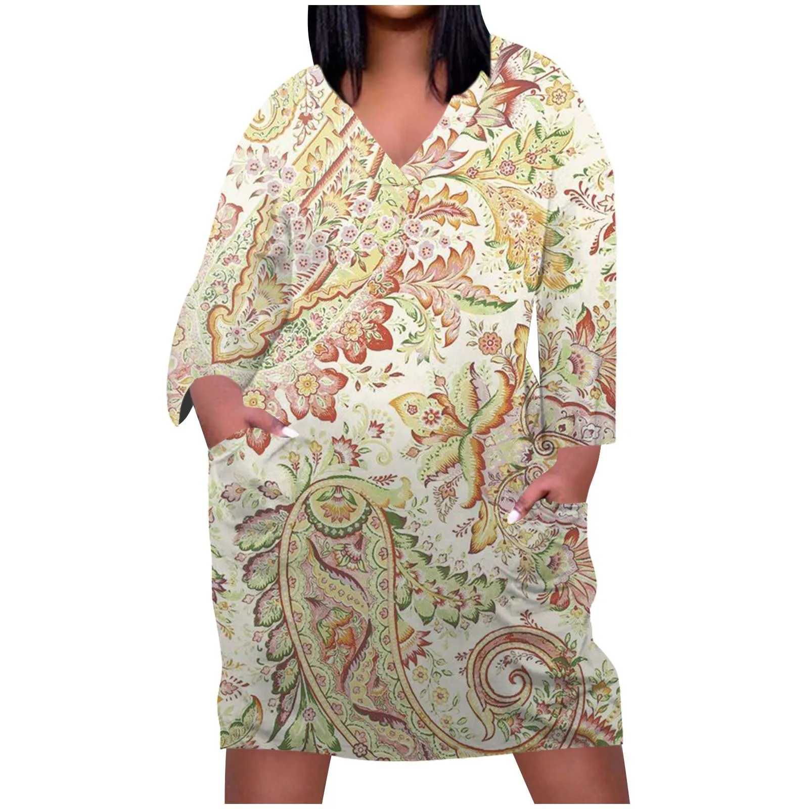 

Женское модное Повседневное платье большого размера с длинным рукавом и V-образным вырезом