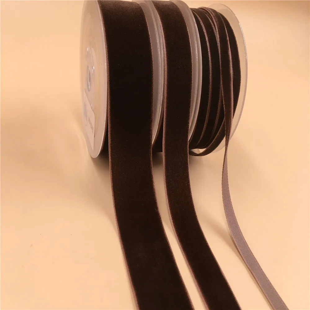 

6mm/9mm/15mm Dark Brown Single Face Velvet Ribbon for Handmade Gift Bouquet Wrapping Party Decoration Christmas Inelastic