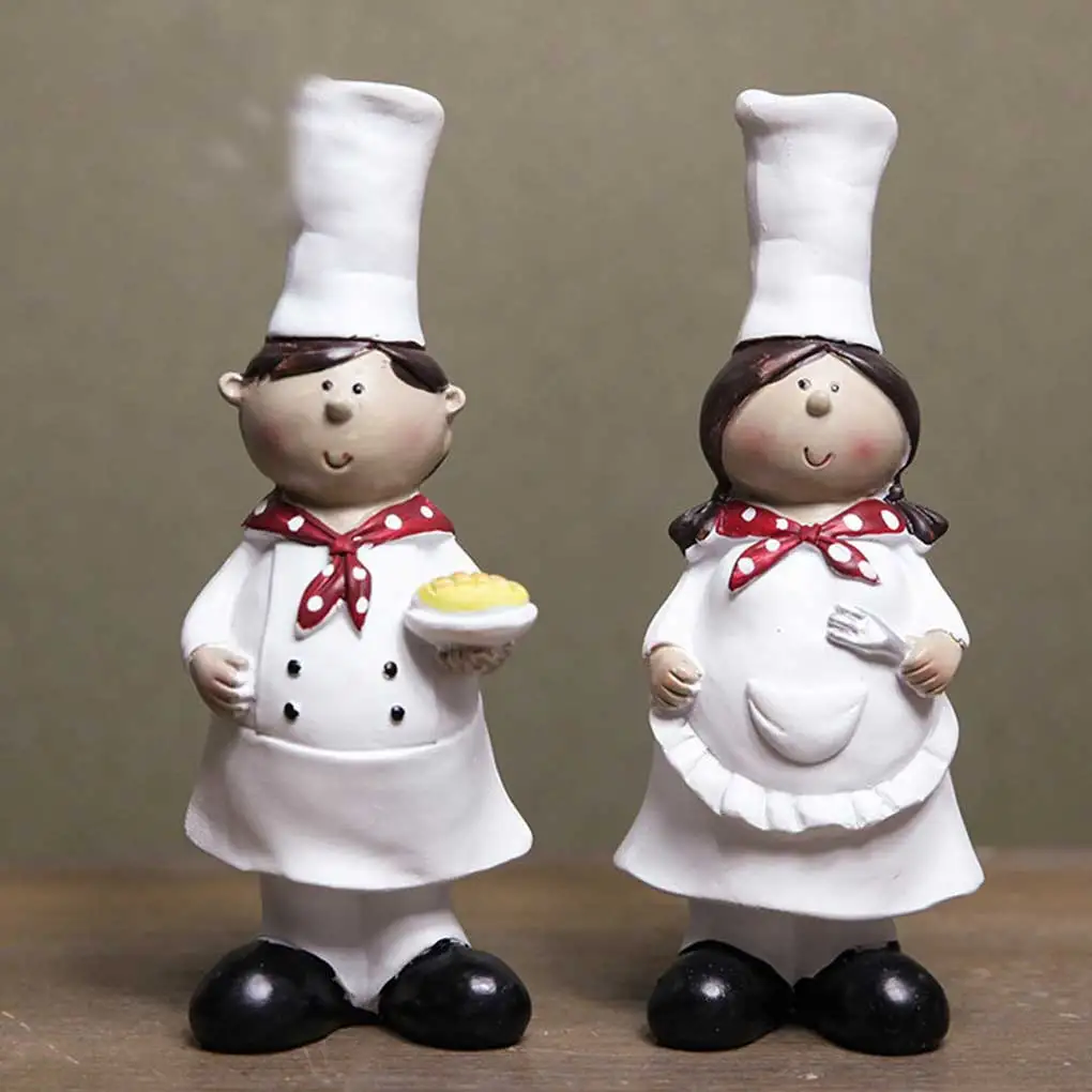 

2pcs Chef Statue Cartoon Chef Figurines Waterproof Retro Cook Ornament Lightweight Cute Sculpture Tabletop Decors