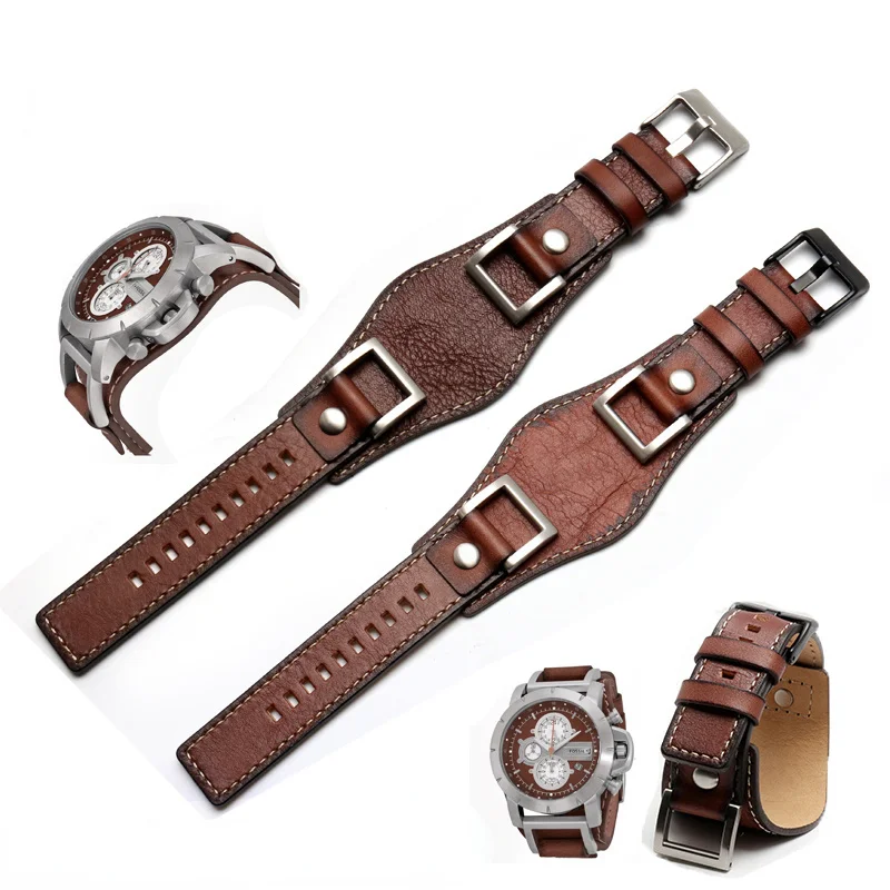 24mm Soft Leather Strap For Fossil JR1156 JR1157 Water-proof Brown Black Watchband For Men Women Steel Buckle Belt Bracelet