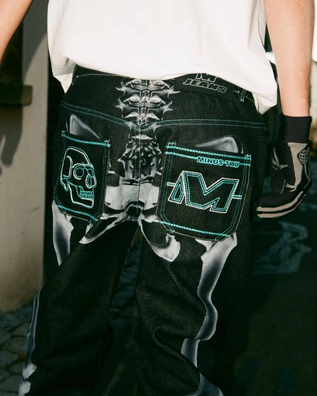 

Y2k Jeans Hip Hop Skull Graphic Print Minus Two Black Pants Baggy Jean Men New Harajuku Punk Gothic Wide Leg Trousers Streetwear