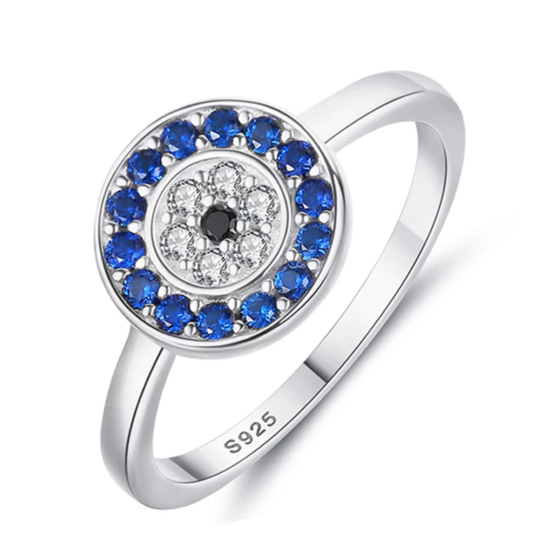 TONGZHE Lucky Evil Eye 925 Sterling Silver Rings For Women Charm Blue CZ Finger Men Wedding Engagement Luxury Jewelry |