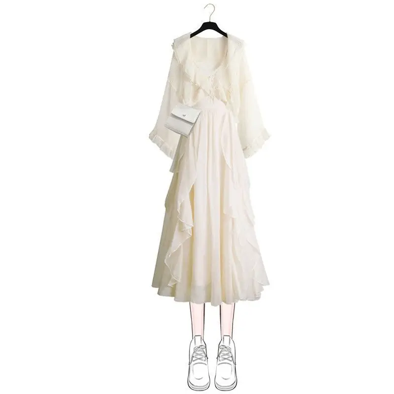 Весенне-летний костюм женский корейский повседневный кардиган рубашка + платье