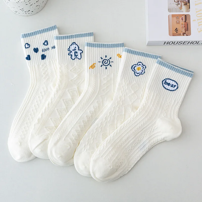 5Pairs Women Socks Sets Elegant Retro Polyester Cotton Low Tube Women Socks Breathable Japanese Style Casual Cotton Short Sock