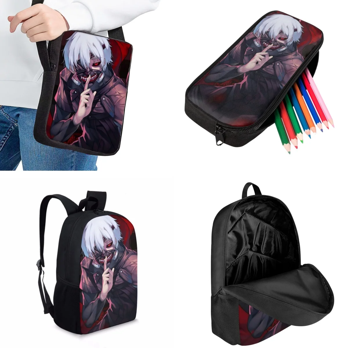 Jackherelook Japanese Anime Tokyo Ghoul Teenagers School Bag Set College Students Casual Daily Backpack Trend Sports Bookbags