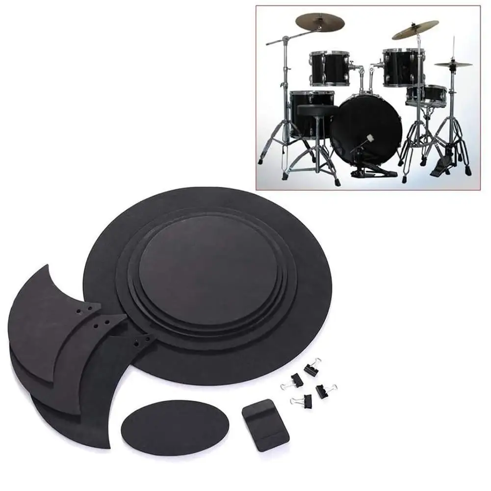 

10pcs Bass Snare Drum Sound Off Mute Silencer Drumming Rubber Practice Pad Set