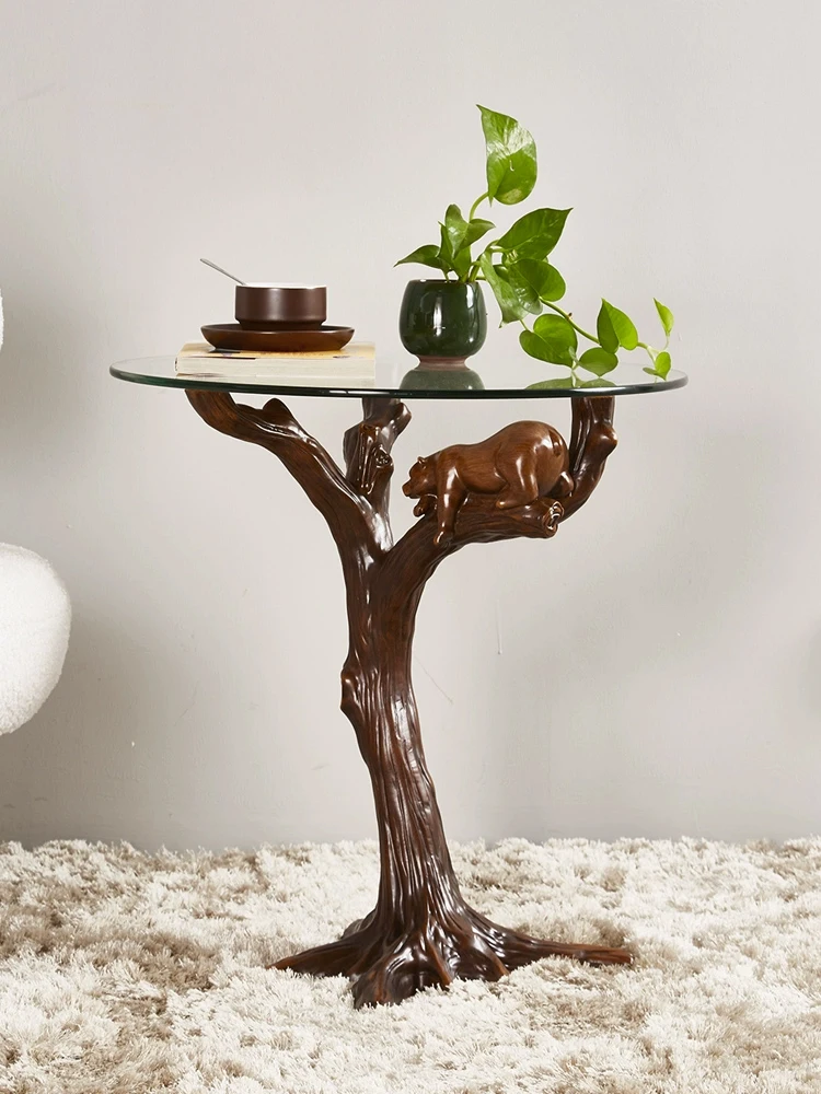

Nordic Furniture Creative Little Bear Coffee Table Living Room Sofa Side Table Modern Bedside Table Tempered Glass Round Table
