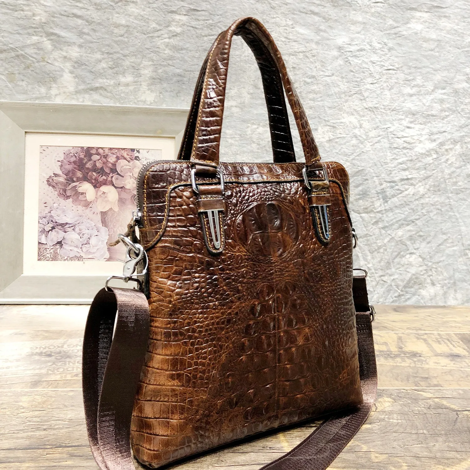 Crocodile Pattern Real Leather Document Handbag Men Business Bag Genuine Cowhide Shoulder Messenger Briefcase ipad Computer Pack