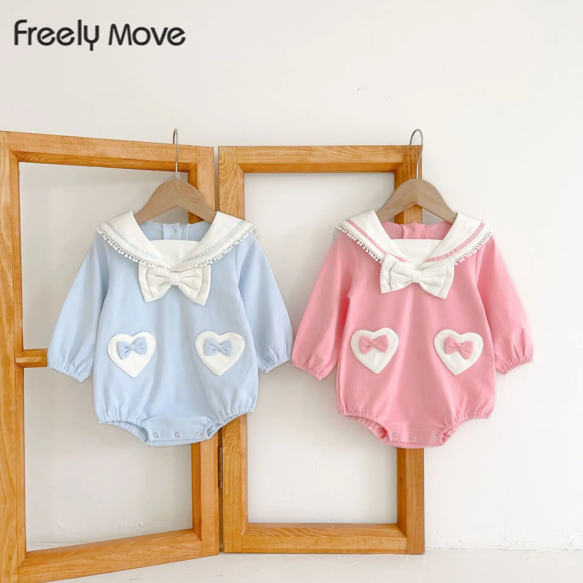 

Freely Move Summer Newborn Infant Baby Girls Romper Long Sleeve Bow Tie Baby Playsuit Jumpsuit Button Baby Clothing