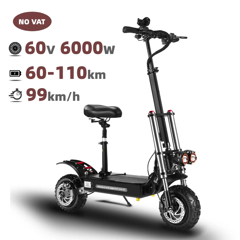 Электрический скутер 60 в 6000 Вт 11 дюймов складной высокоскоростной внедорожный