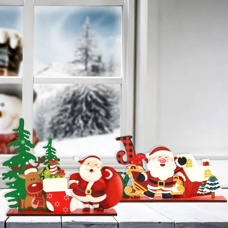 Деревянный настольный рождественский орнамент Санта-Клаус Лось Рождественская