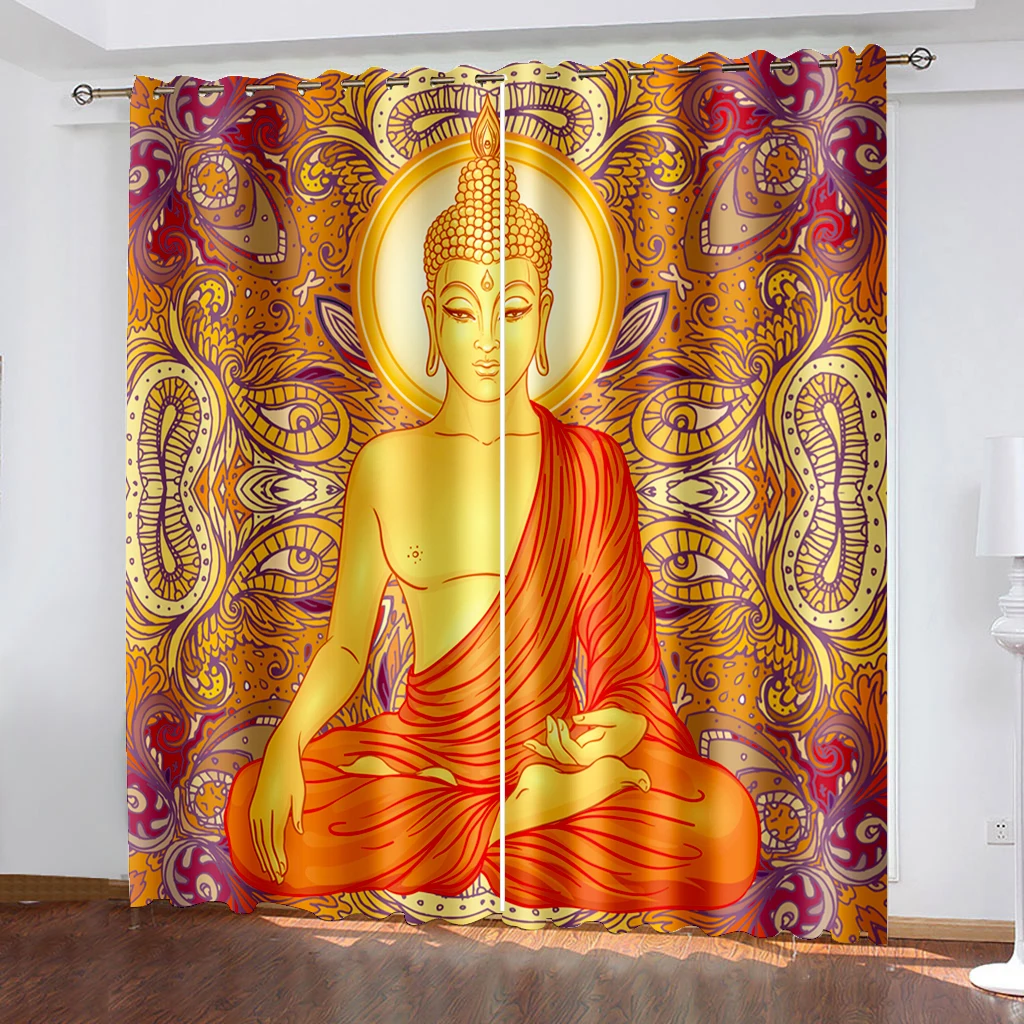 

Spiritural Meditation Buddha Boho Window Curtains for Kids Bedroom Living Room Hall Treatments Kitchen Decor Drapes Blinds 2Pcs