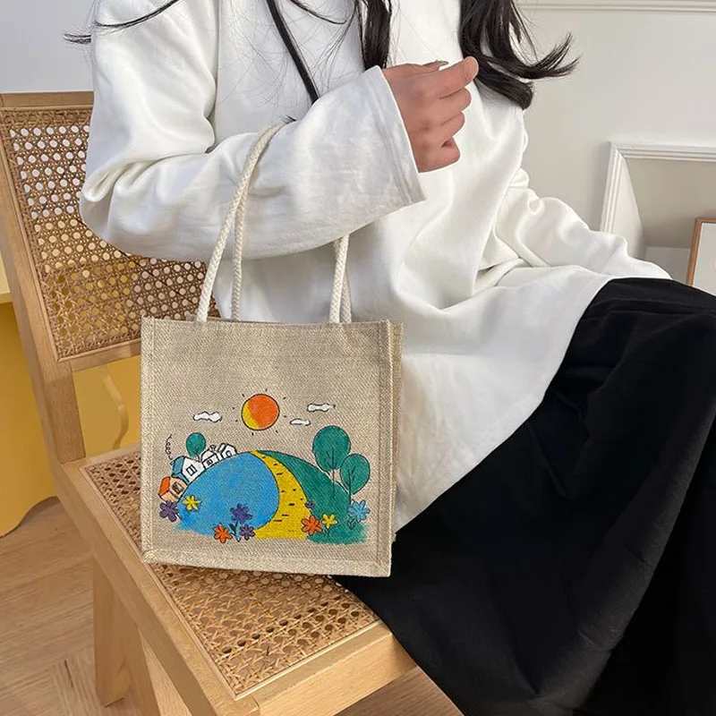 DIY Creative Graffiti Handbag Children's Linen Doodle Bag Homemade Hand-painted Shopping Tote Bag