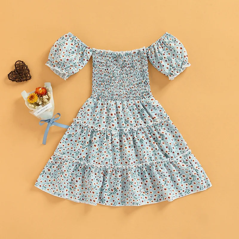 

Infant Baby Girls Dress 2022 Girls Summer Children's Skirt Short Sleeve Flower Dress Tube Top Waist Princess Flounce Dress