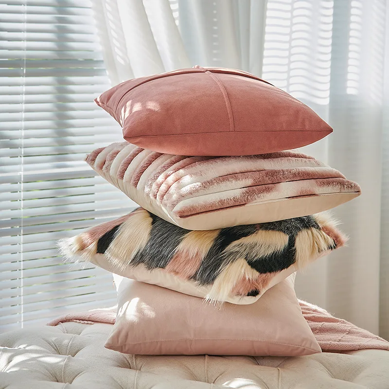 

Роскошный чехол для подушки светильник из искусственной кожи с отверстиями, розовая наволочка для украшения дома в скандинавском стиле