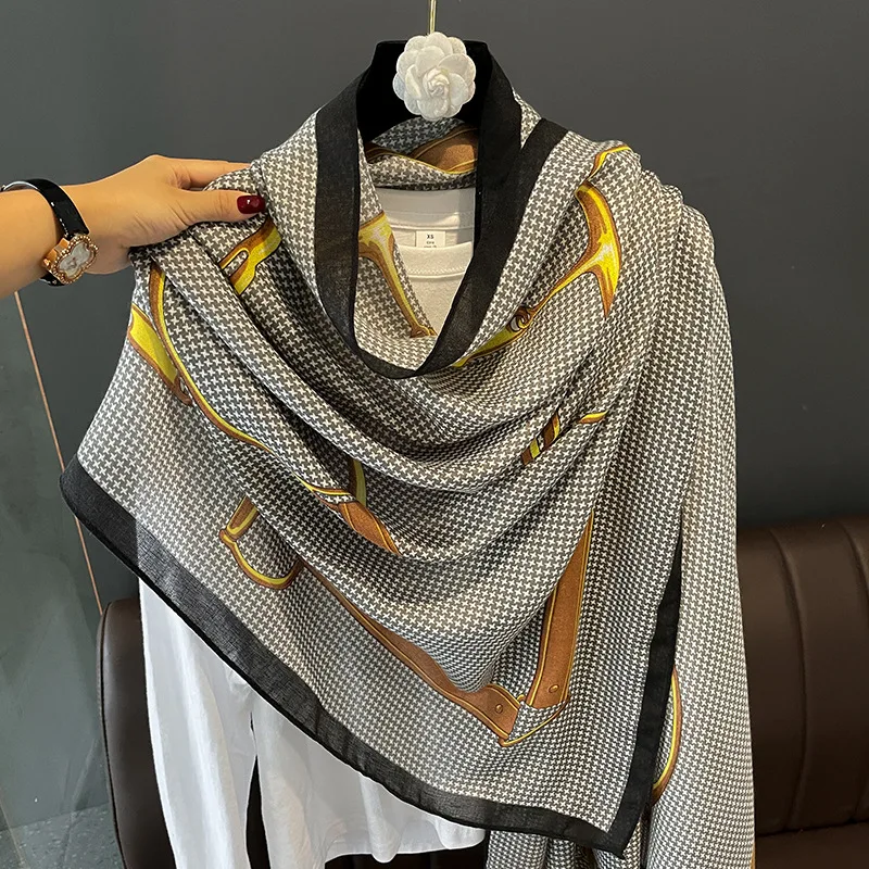 Женский хлопковый шарф с рисунком гусиные лапки 90x2022 см