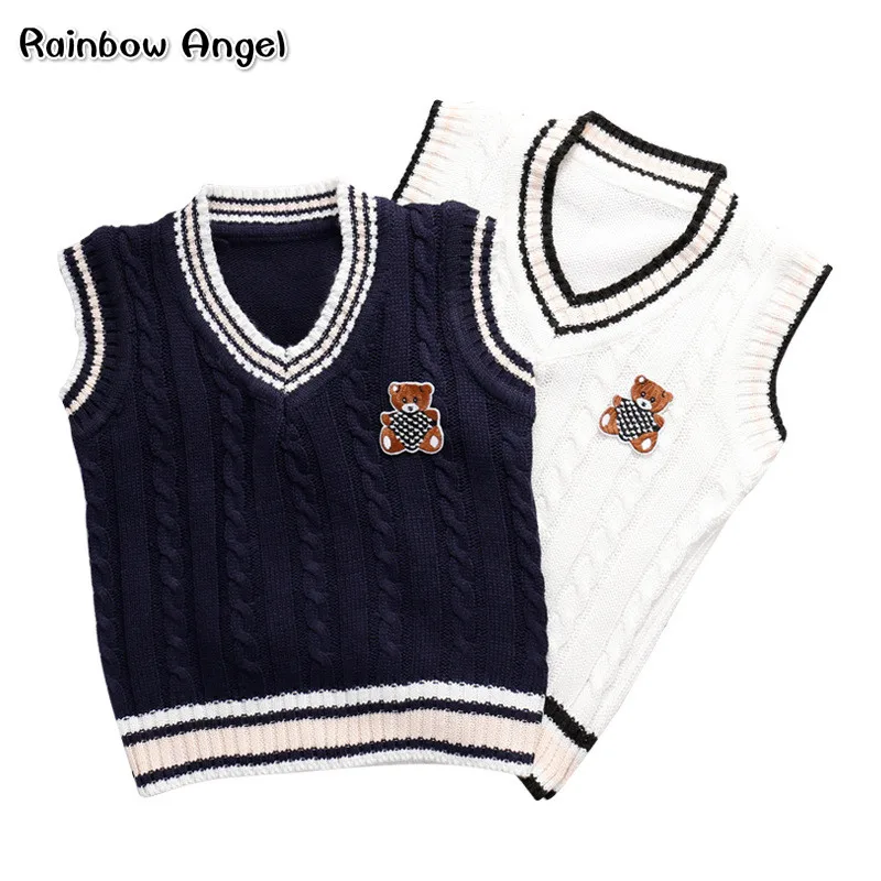 

Boys Sweater Autumn Winter Boy Knit Vest Thick Children Sleeveless Sweater Waistcoat Kids V-neck Warm Pullover Sweater 24M-5Y