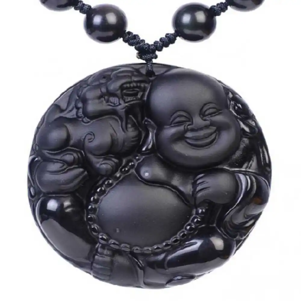 

100% Natural Obsidian Maitreya Lucky Amulet Pendant Unisex Amulet Jewelry Beads Keychain Natural Clavicle New Healing Chain