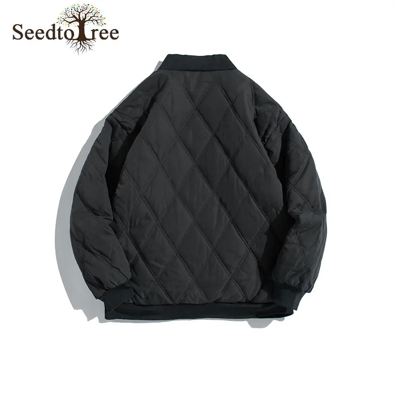 Winter Casual Men's Parkas Solid Color Diamond Long Sleeve Single Breasted Thick Jacket