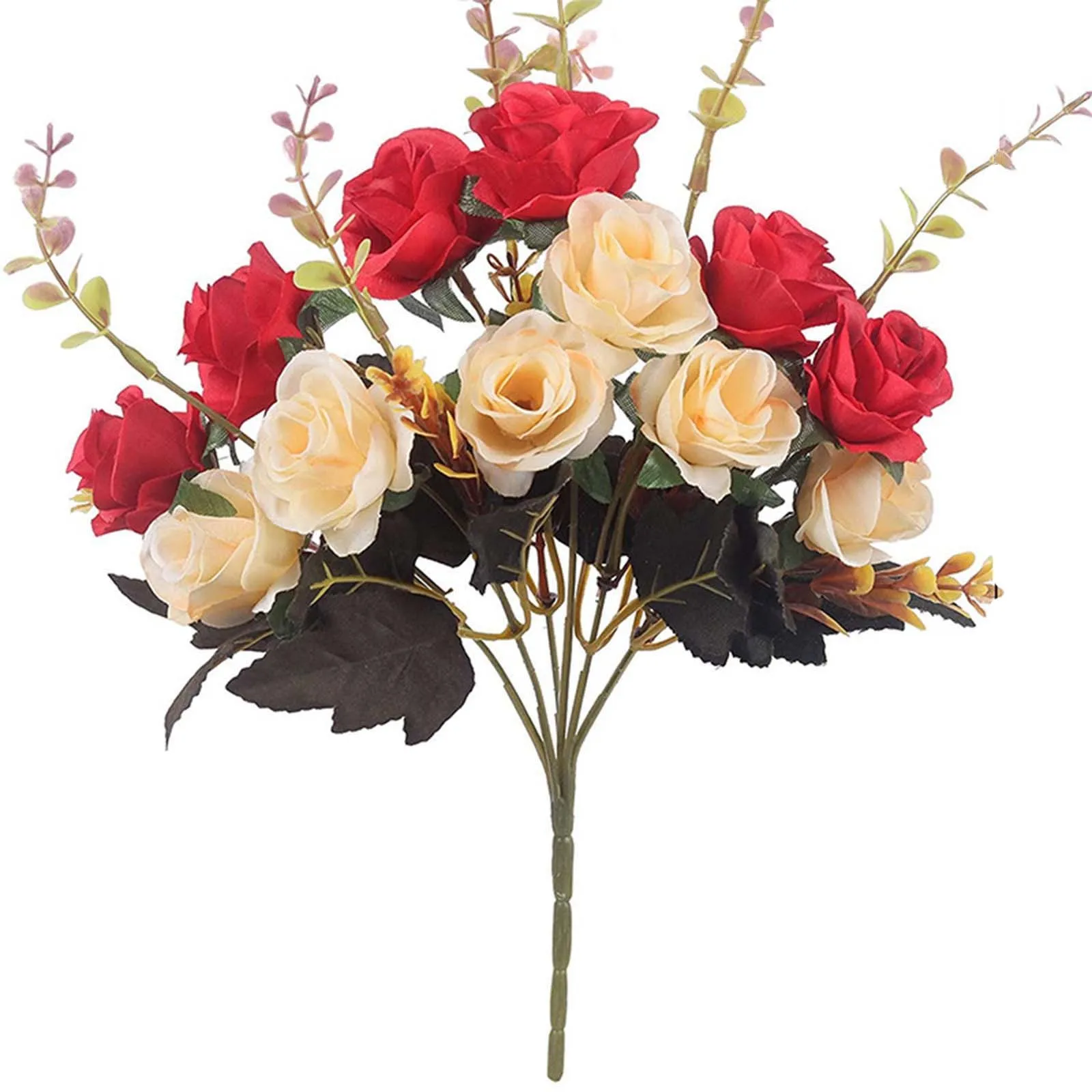 

1 пучок искусственных роз, пластиковый Шелковый цветок, подходит для украшения растений, искусственный цветок, декор для обеденного стола